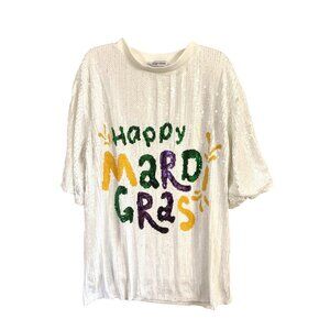 Happy Mardi Gras Sequin Dress/Tunic in White One Size Fits Most